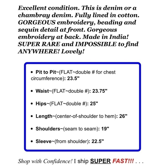 Coldwater Creek Womens Sz XL Blue Denim Beaded Embroidered Jacket Western Aztec - Picture 2 of 8